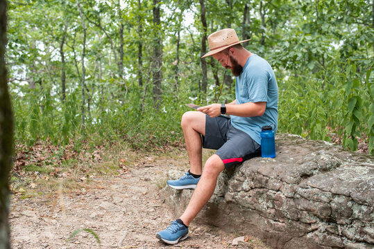 Hiker studying map