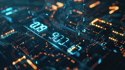 Obraz premium Digital Circuitry with Glowing Numbers