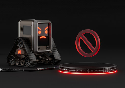 No To AI Prohibited Artificial Intelligence Robot System Podium Stage