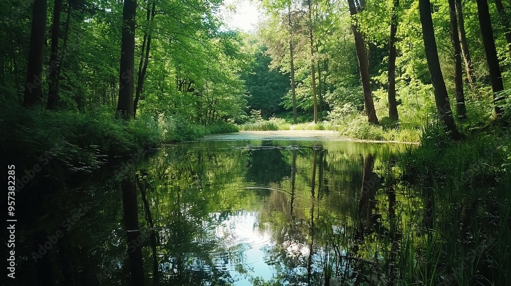 Canvas Prints river in the heart of a wooded landscape surrounded by tall trees