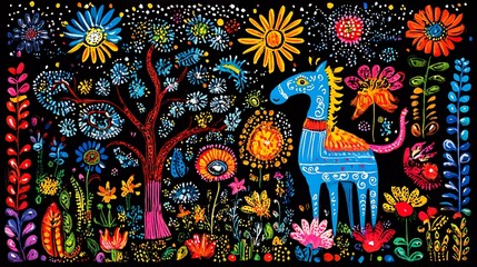Fototapeta premium Handcrafted Madhubani art with mythical narratives and rich cultural symbols background