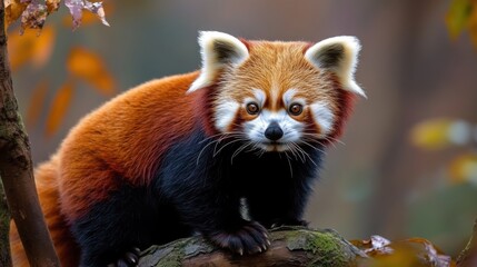 Naklejka premium A red panda curiously exploring its surroundings