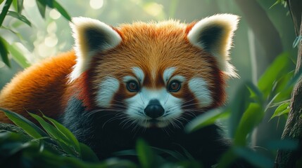 Fototapeta premium A red panda curiously exploring its surroundings