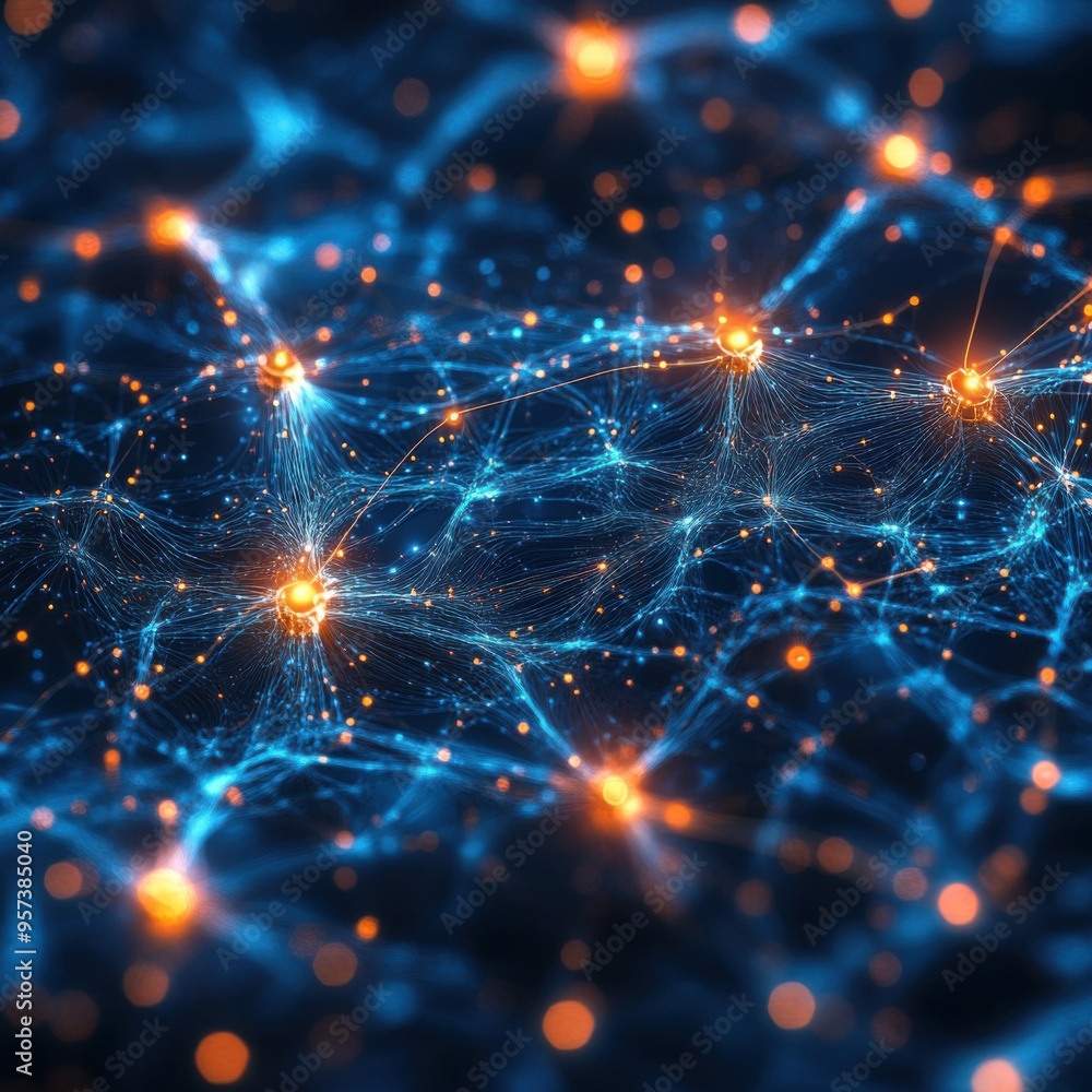 Poster abstract representation of ai neural networks processing big data