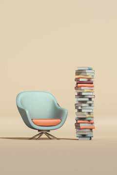 A cozy reading nook with a stack of books