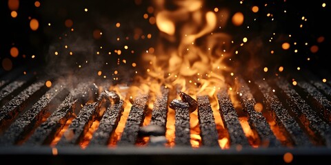 Hot empty portable barbecue BBQ grill with flaming fire, Waiting for the placement of your food