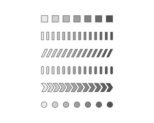 Collection Loading bar status icon. Vector illustration. Set of vector loaded icons. Download progress. Donload or Upload.