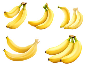 Banana Set with Various Angles, Isolated on a Transparent PNG Background   