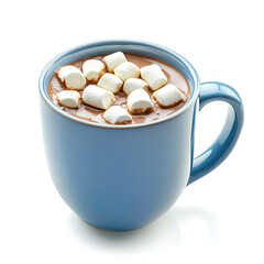 Delicious Blue Cup of Hot Chocolate with Marshmallows Isolated on a White Background