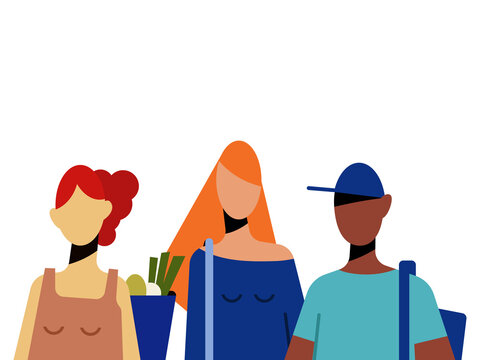Standing diverse women and man