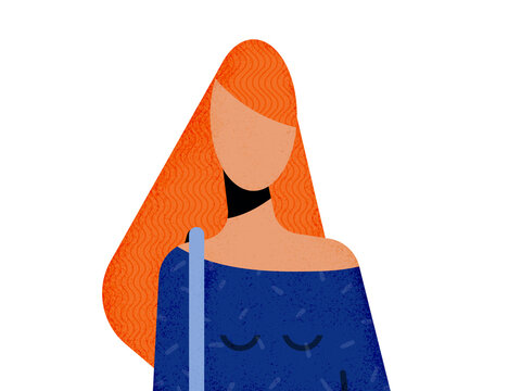 Woman in blue dress and bag