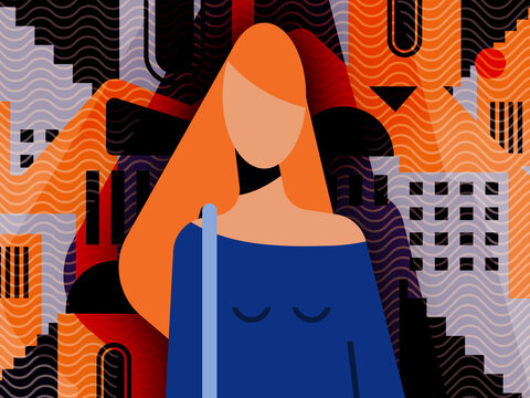 Standing woman against city buildings
