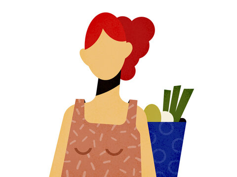Woman carrying vegetables pack