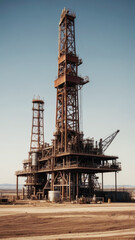 Obraz premium Oil field for extracting fossil fuels from the ground. Oil drilling rigs in the desert