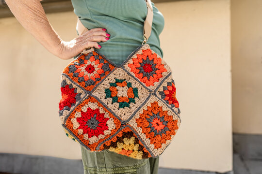 Detailed View Of A Crochet Handbag