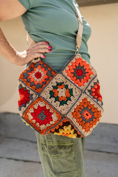 Eldelry Woman with Handmade Crochet Bag