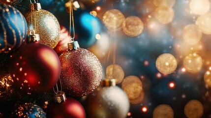 beautiful christmas balls banner with text space