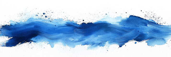 Obraz premium Abstract blue watercolor brushstrokes with splatters on a white background.