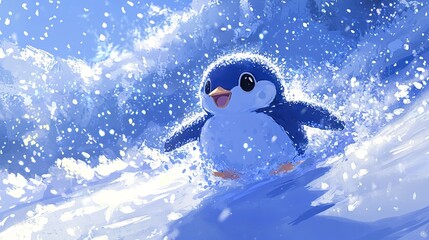 Obraz premium A penguin with an open mouth and wide-eyed gaze standing in the snow