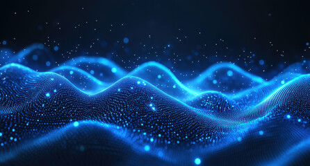 Abstract background with a wave of dots and lines, a gradient for a digital technology concept. Abstract dark blue vector wavy landscape. Background banner for posters.