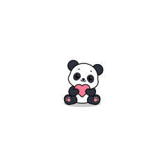 Cute panda holding heart and sitting cartoon, vector illustration