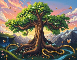 Fototapeta premium The Magic of Yggdrasil and Norse Lore