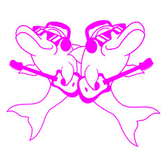 Two Dolphin Electric Guitar 2 Funny Animals Team Friends Duo Cool Cute Sunglasses Headphone Play Hard Rock Guitarist Heavy Metal Band Play Stage Jam Session Concert Loud Bass Sound Gig Festival Hobby