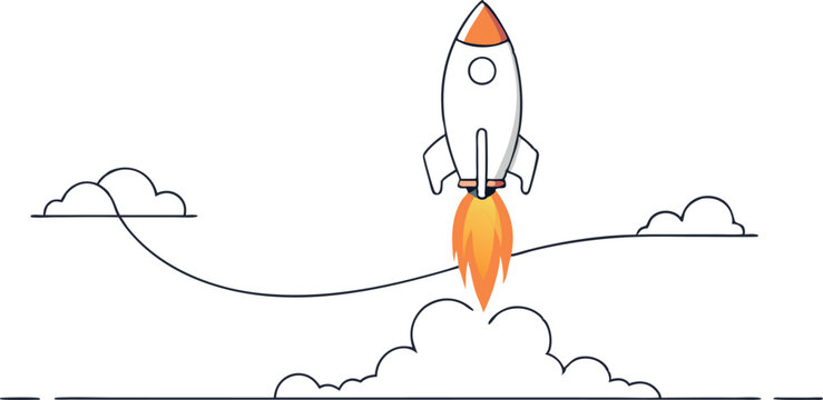 recommend clip art: continuous single line drawing of Missile rocket launch with fire and smoke trail , line art vector illustration