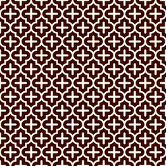 Seamless surface design with ogee ornament. Oriental traditional pattern with repeated mosaic tile. Tracery window wallpaper. Moroccan crosses motif. Arabesque digital paper, textile print. Vector art