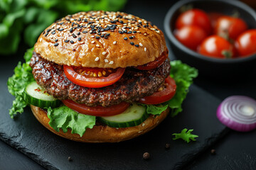 hamburger on a wooden background