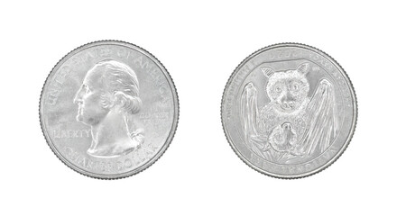 bat quarter, or bat coin,  National Park of American Samoa silver coin, with an image of a Samoan...