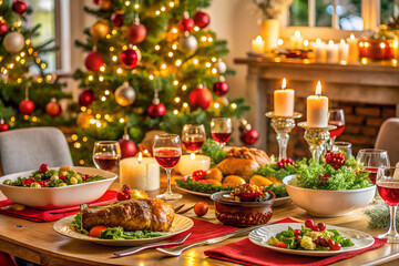 christmas table setting with candles