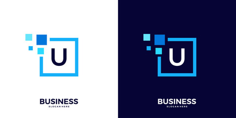 Letter U digital tech logo design inspiration. © godbless99