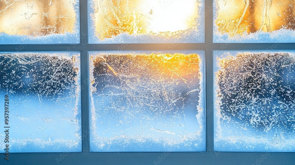 Poster a close-up of a window pane with a sunny view