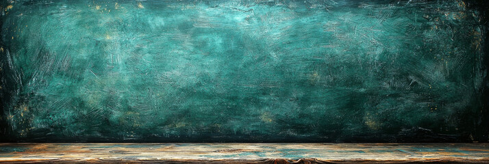 Rustic wooden tabletop with a teal painted backdrop. Perfect for displaying products or creating a moody, vintage aesthetic.