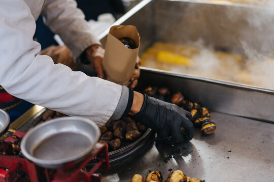 Roasted chestnuts as street food