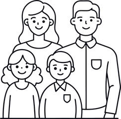 Minimalist Line Drawing of a Smiling Family of Four 