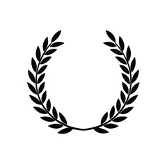 a SLaurel Leaf Wreath crown branch black logo icon vector silhouette, isolated white background