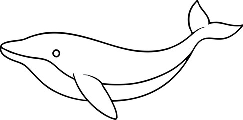 Minimalistic Black and White Line Drawing of a Whale in Side Profile