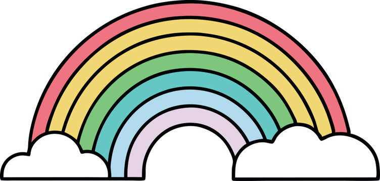 Colorful Rainbow Illustration with Clouds Symbolizing Hope and Joy in a Minimalist Style
