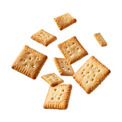 Elevate your design with flying square salty crackers, isolated on a transparent background - perfect for product banners, posts, covers, and more.