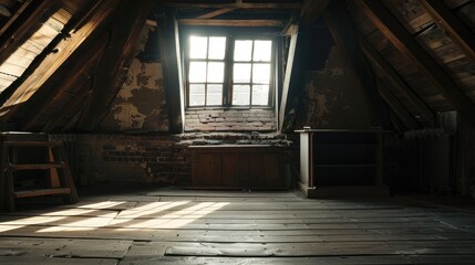 Old house's empty attic Interior. Generative AI