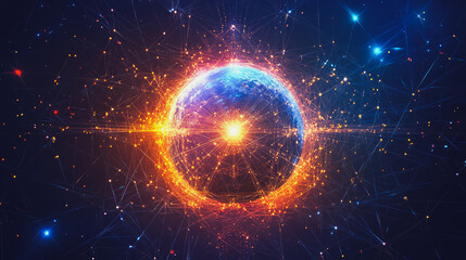 Obraz premium background Innovation network points Earth's surface wave background Abstract digital wave background information technology background The background is the background. gradient wave digital wave ban