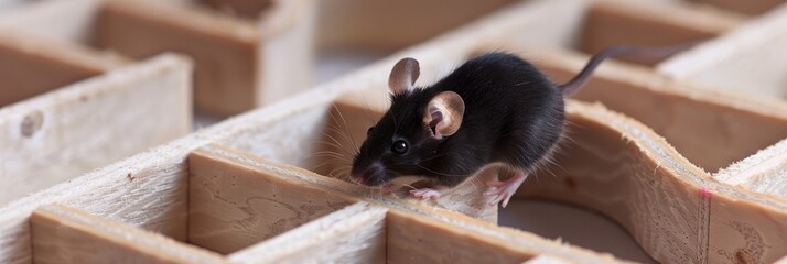Laboratory mouse exploring a plastic maze for research on spatial learning and memory.