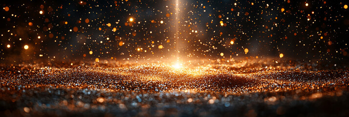 Naklejka premium Sparkling glitter with a warm glow and a beam of light.