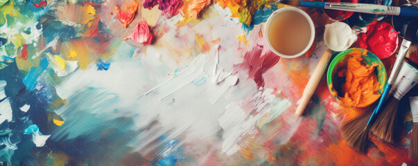 Painter tools for artist. Colorful paint pallete.