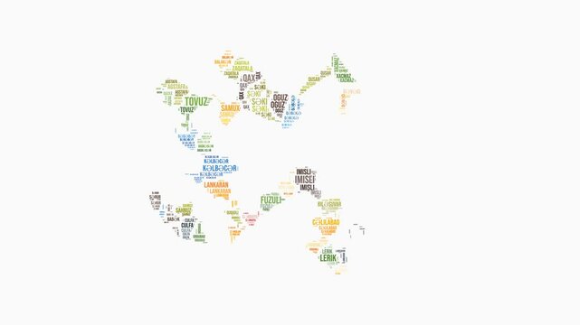 Azerbaijan regions word cloud animation. Country logo animated video. Azerbaijan colored text cloud. Regions typography style motion graphics. Amazing video.