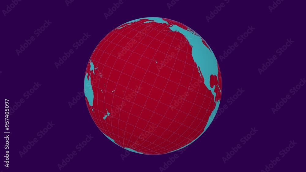 Poster rotating planet. tilted sphere view. slow speed earth rotation. solid color style. world map with sp