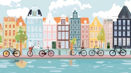 Naklejka premium Colorful Cityscape with Bicycles