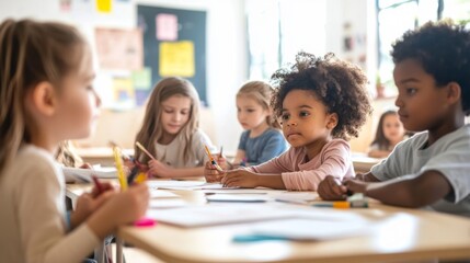 Fototapeta premium Engaged Children in Classroom Setting